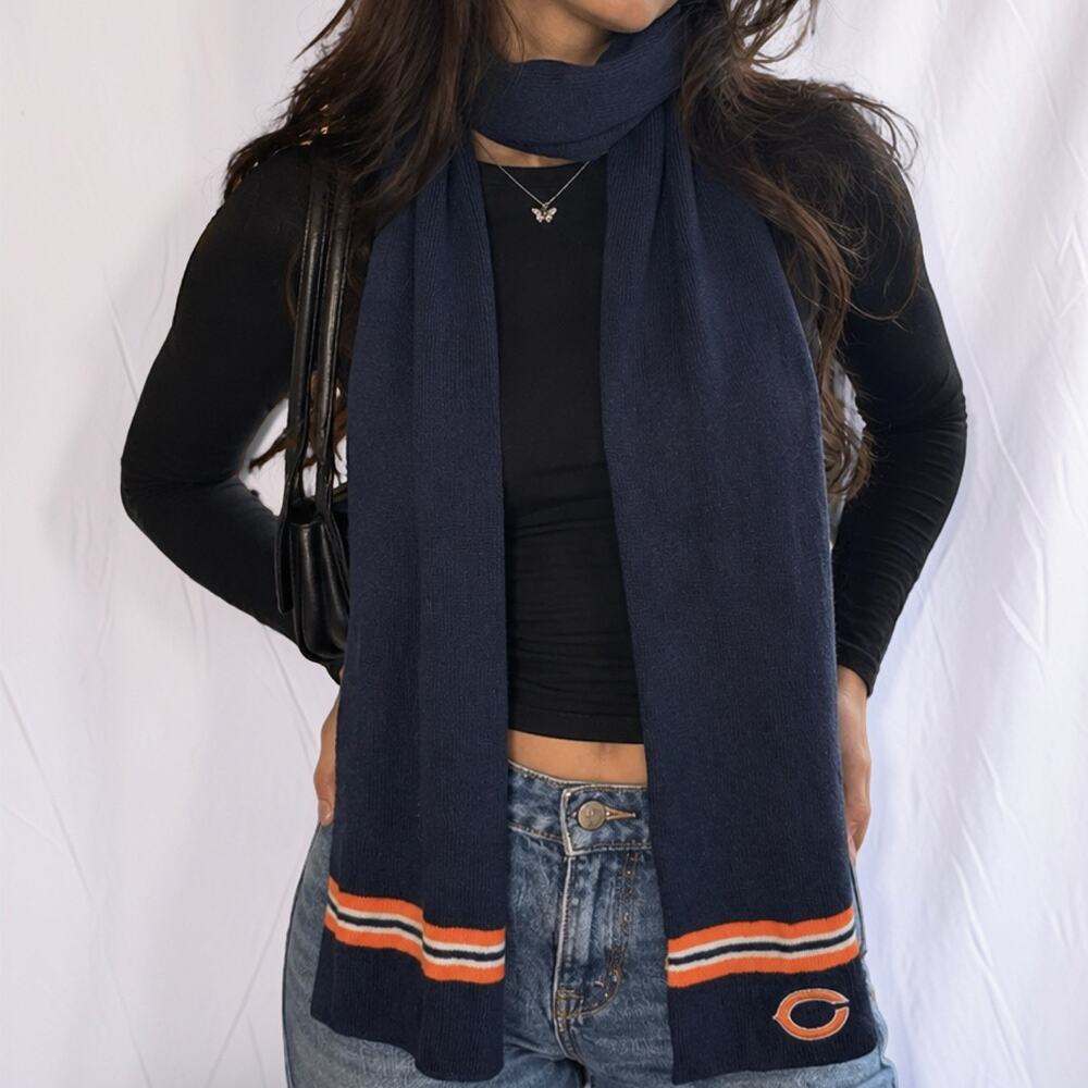 Vintage Y2K Reebok NFL Chicago Bears Navy Logo Knit Scarf 60″